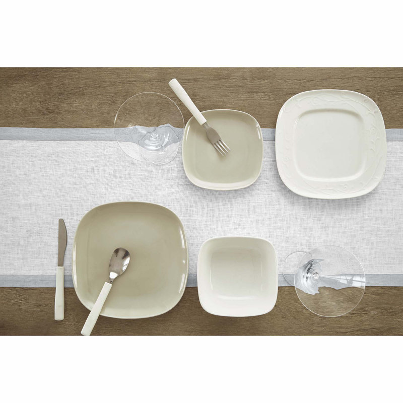 Classic - 100% Pure Linen Table Runner, Soft Grey/White