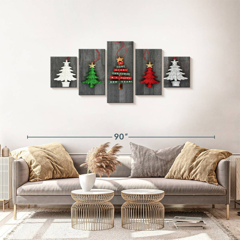 Hanging Christmas Trees - Ensemble de 5 toiles tendues, H 68 po x l 30 po x P 1,25 po