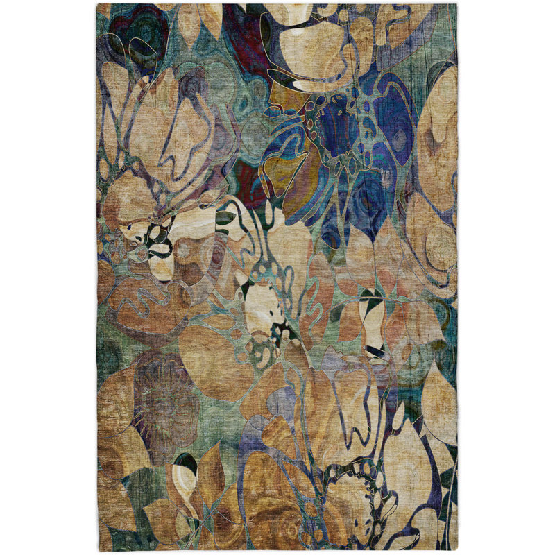Premium Machine Washable Dream Shag ADS558 Floral Rug, Beige, 9' x 12'