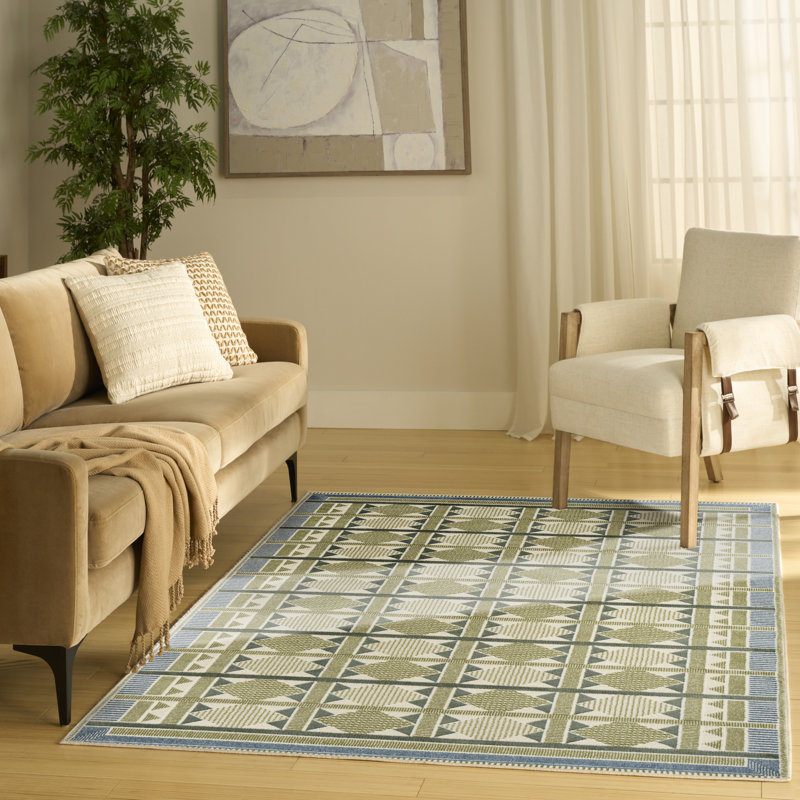 Alisah Geometric Machine Made Area Rug, Rectangle 122 x 183 cm, Grey Blue