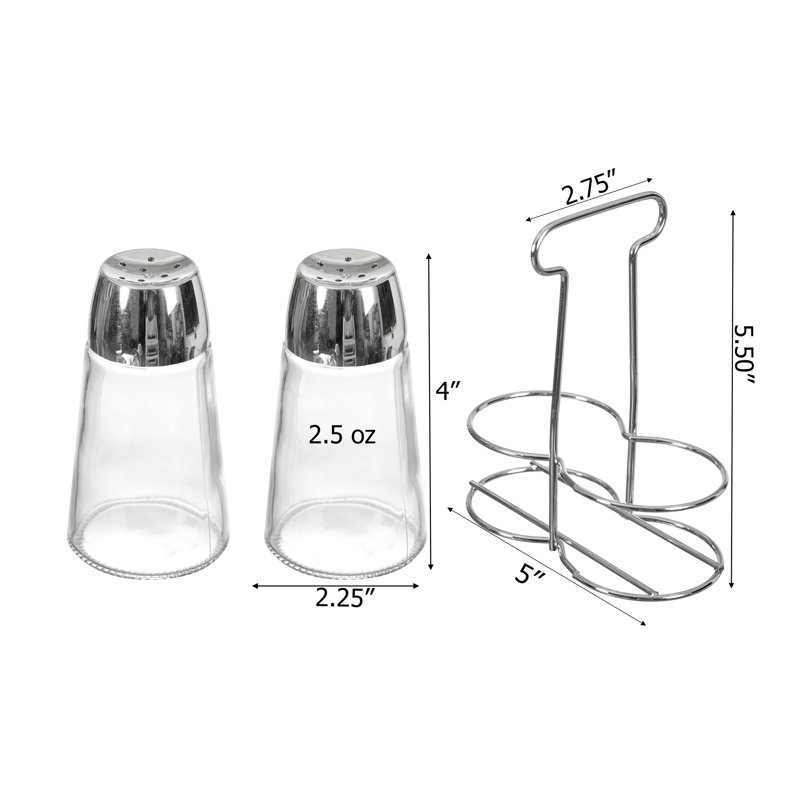 Ensemble salière et poivrière en verre Basic Basic multifonctionnel avec support en acier inoxydable - parfait pour les comptoirs de cuisine, les tables de cuisine, les tables de salle à manger et les restaurants