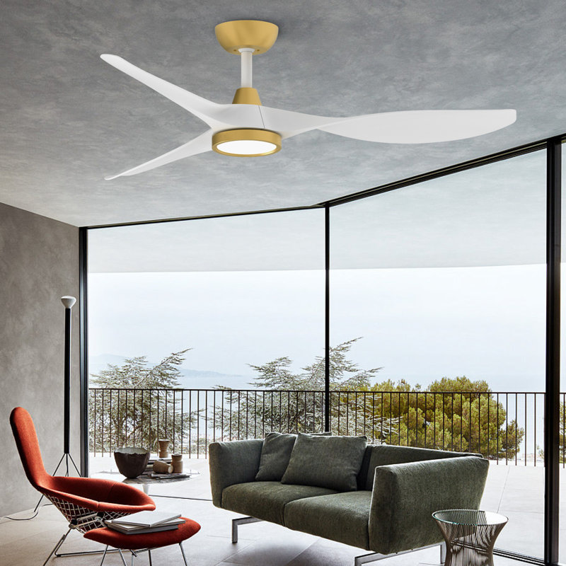 52" Ulanda Blade LED Propeller Ceiling Fan with Remote Control, Gold with White Blades