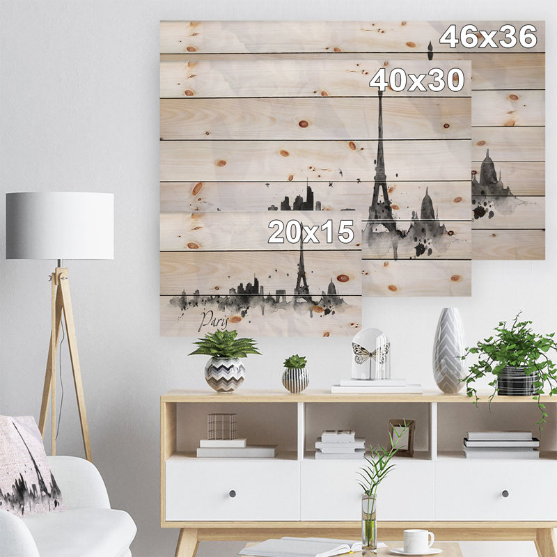 Paysage urbain «Paris with Eiffel Silhouette», peinture, H 15 po x l 20 po x P 1 po, Bois