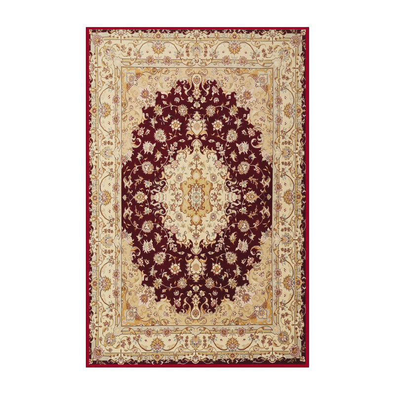Tapis traditionnel rouge / ivoire Gurveen, Rectangle 5 pi x 7 pi