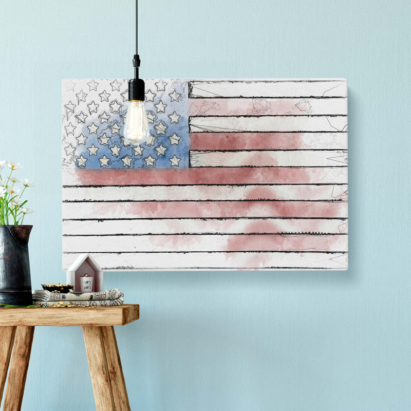 Painted American Flag In Abstract - Wrapped Canvas Print, 40cm H x 60cm W x 3cm D