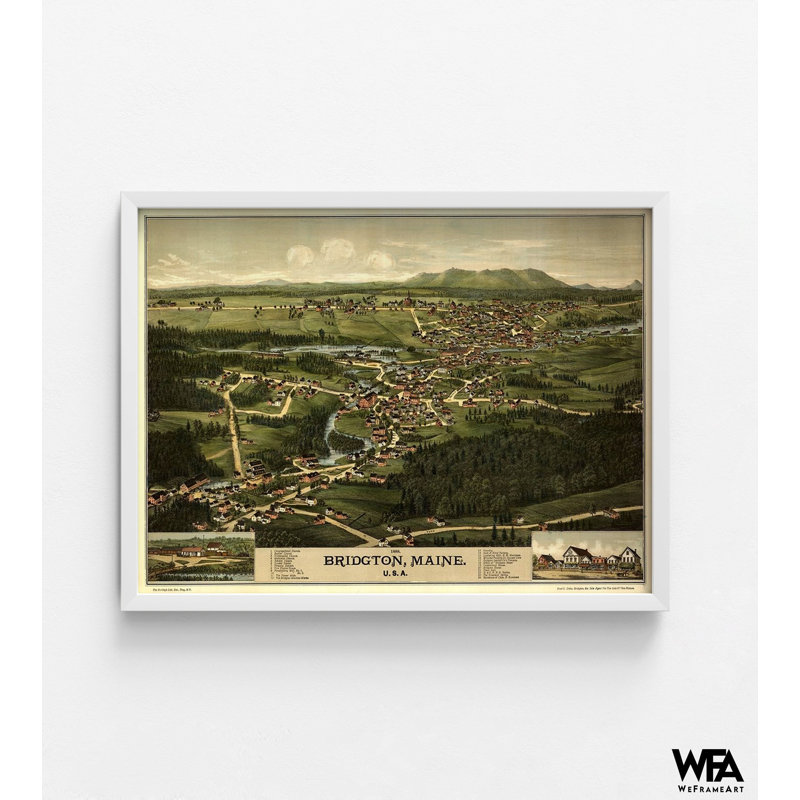 «Bridgton-Maine 1888», affiche historique de l'État du Maine, impression d'affiche de ville des États-Unis, histoire de l'Amérique du Nord, décoration murale, au-dessus d'une étagère