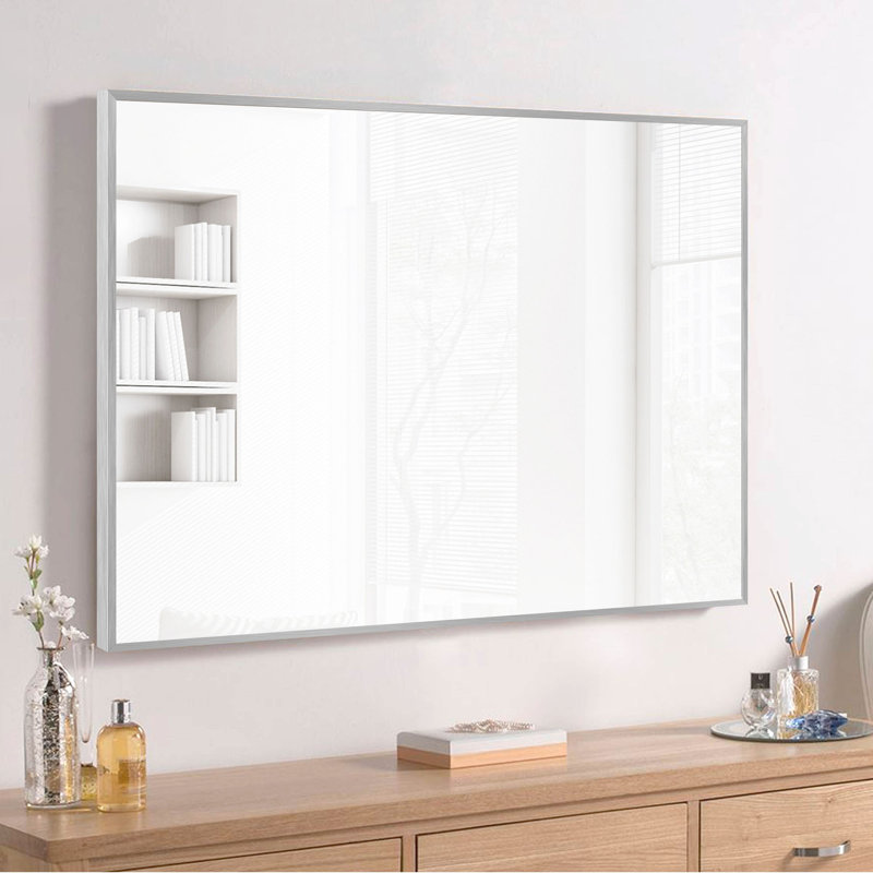 Metal Flat Wall Mirror, 38" x 26", Sliver