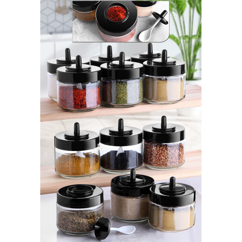 Ensemble de pots à épices, verre noir, 3,9 x 3,9 x 3,7 pouces | Capacité de 10,1 oz liq. Chacune | 100% lavable au lave-vaisselle | Conception élégante pour l'organisation de la cuisine | Parfait pour les épices, les herbes et les assaisonnements