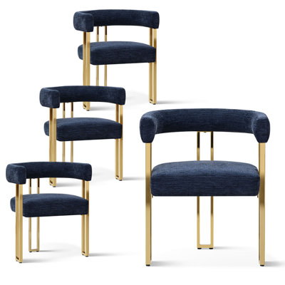 Set of 4 Chenille 18.3" Seat Height Upholstered Gold Dining Armchair