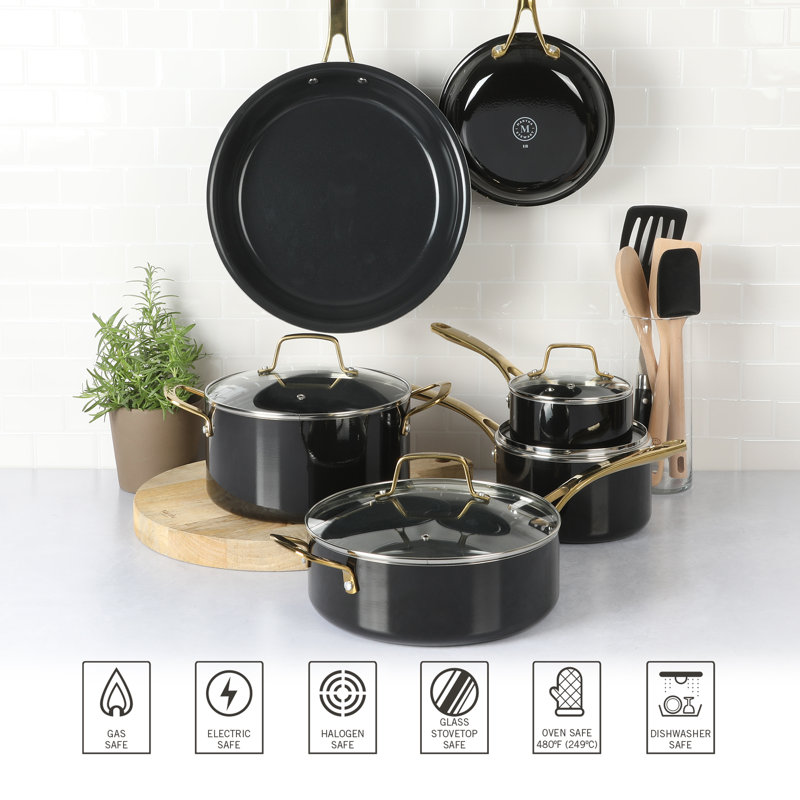 Martha Stewart 14-Piece Black and Gold Non-Stick Aluminum Cookware Set