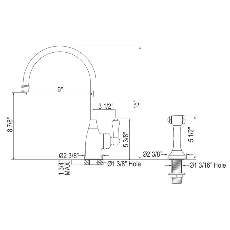 Georgian Era Kitchen Faucet With Side Spray, Unlacquered Brass