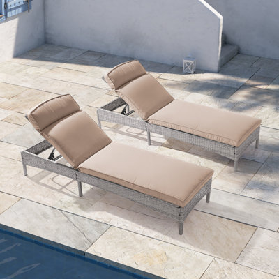 2-Piece Patio Lounge Sofa Adjustable Angles Outdoor Thick Waterproof Cushion Steel Frame Suitable for Backyard, Patio and Porch, Sand