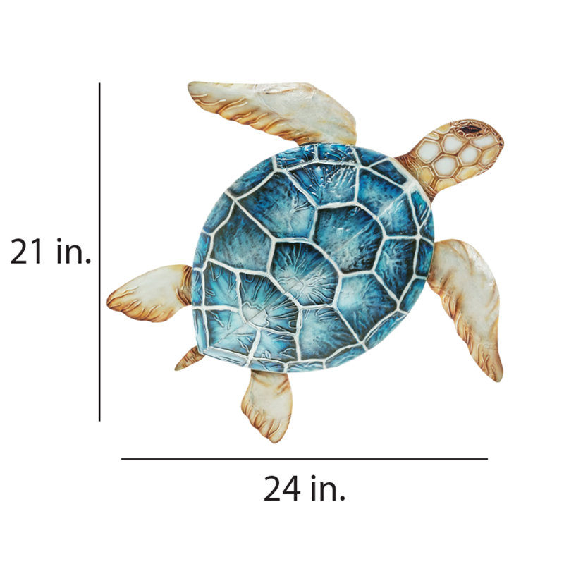 Décoration murale tortue de mer, H 21 po x l 24 po x P 4 po, bleu