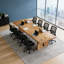Ensemble de table de conférence en bois massif industriel moderne et 8 chaises de bureau ergonomiques-94357495