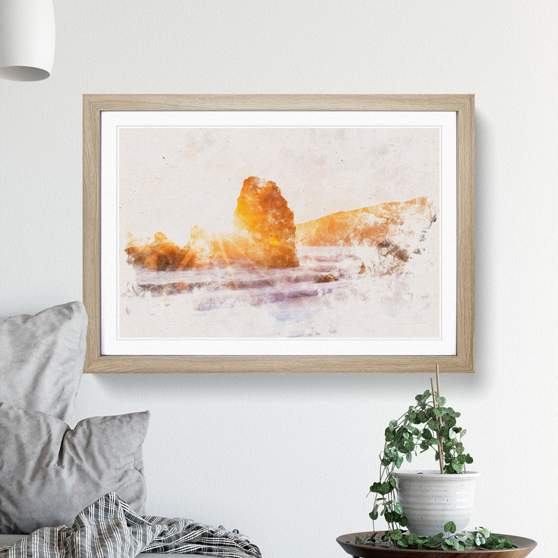 Sunlight over Rodeo Beach - Picture Frame Graphic Art Print, 45cm H x 63cm W x 2cm D, Oak Framed