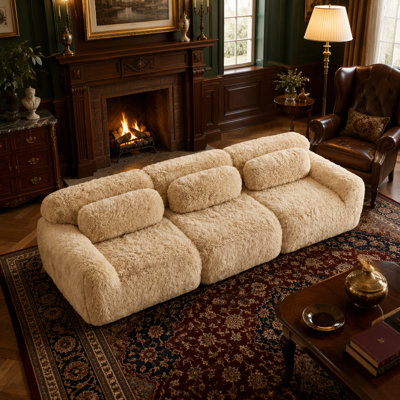 Tissu moelleux moelleux et moelleux de 114 po, canapé modulaire modulaire, conception ergonomique avec repose-pieds et coussins décoratifs, raccordement à boucle de compression sous vide, pour cinéma maison, kaki clair