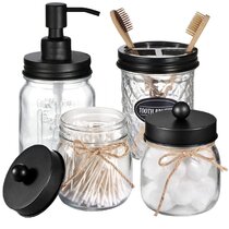 Apothecary Jars, Bathroom Storage Organizer - Vanity Canister Jar Glass  With Lid, Black2 Pack