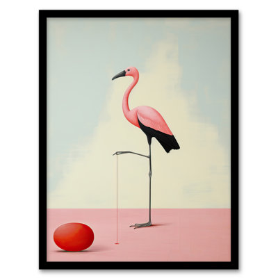 Playful Flamingo Pastel Pink Blue Surreal Oil - Single Picture Frame Print