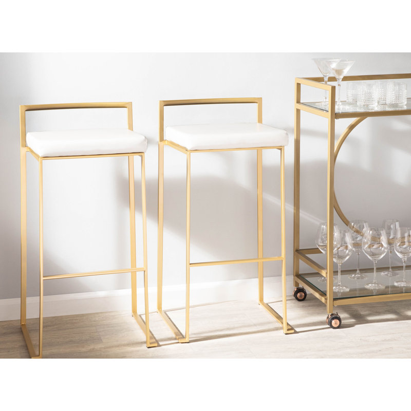 Tabouret de bar et de comptoir Derik, Or, Simili cuir blanc, Tabouret de bar (siège d'une hauteur de 31 po)