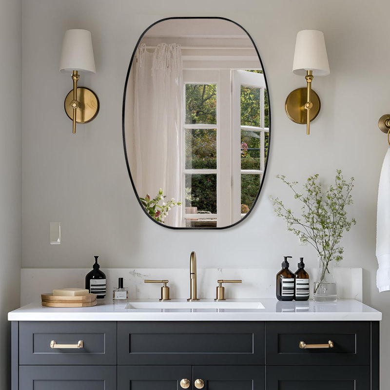 Miroir de salle de bain ovale, H 36 po x l 24 po, Noir