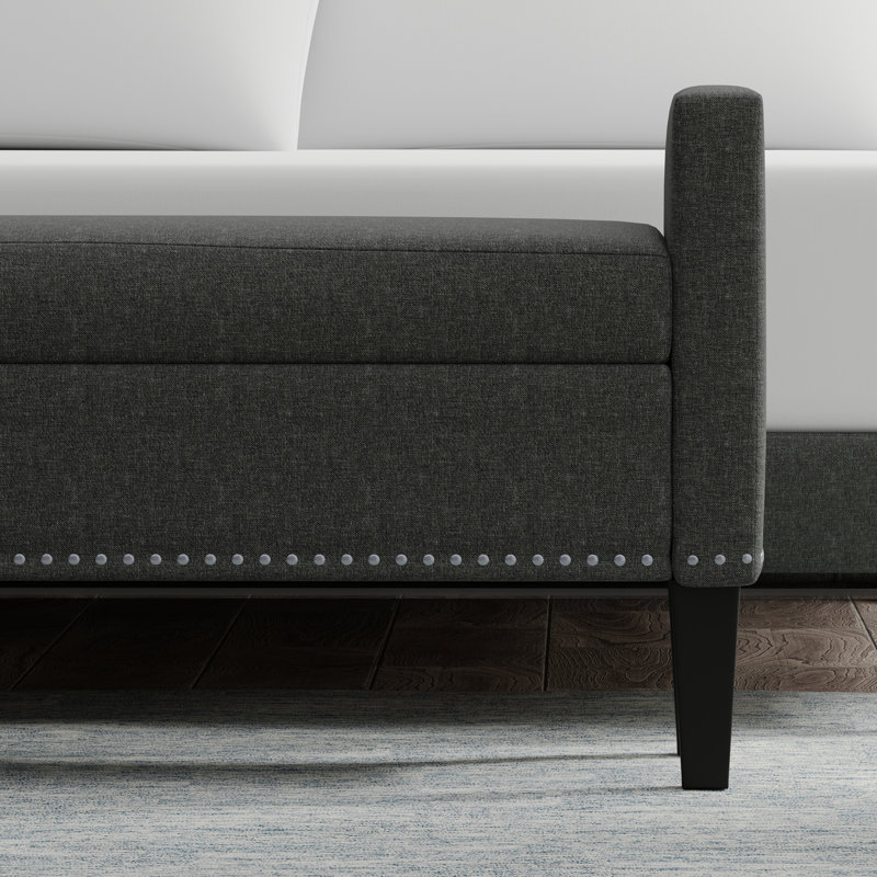 Banc de rangement rembourré Macrina, Gris foncé, H 24 po x l 46,06 po x P 17,8 po