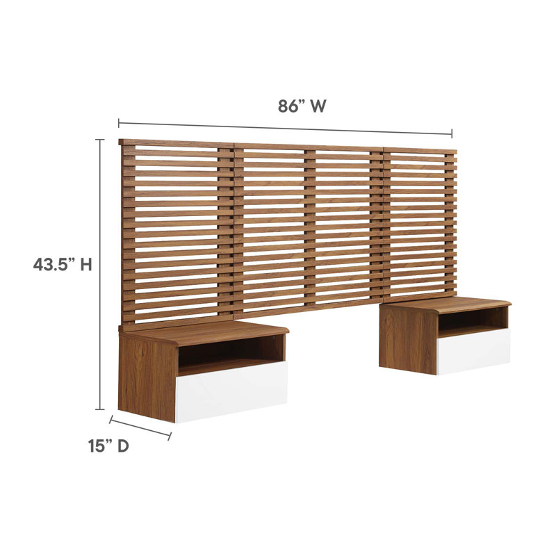 Modway Render Wall Mount Twin Headboard and Modern Nightstands