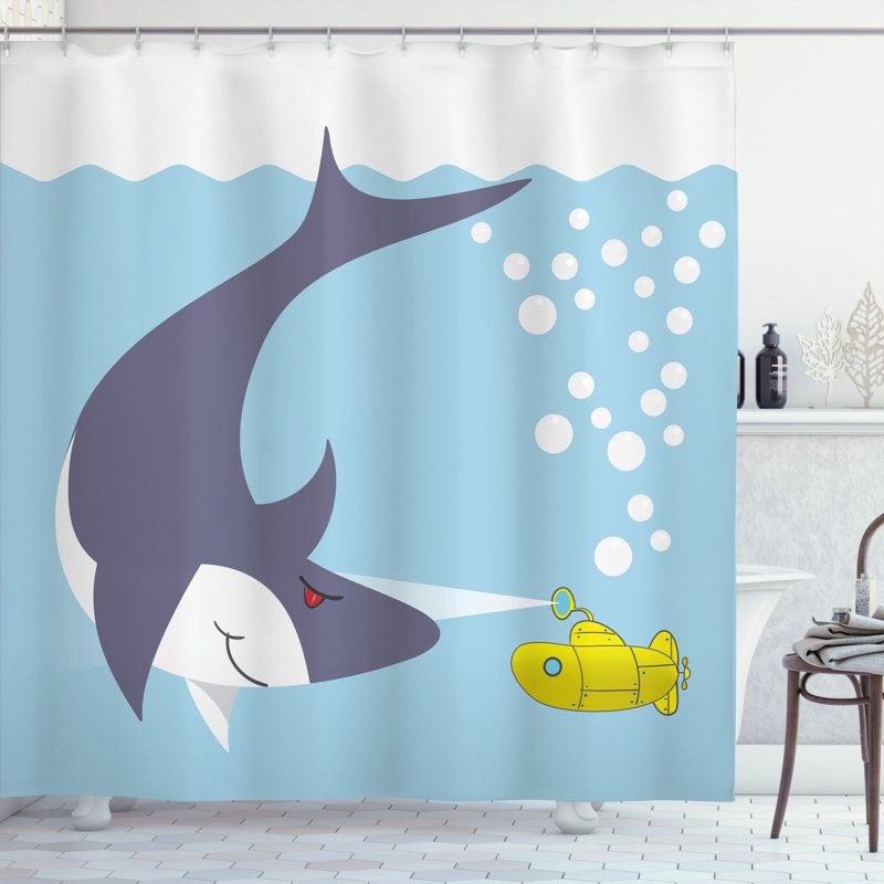 Rideau de douche à simple cuve jaune sous le sous-marin Jerry, H 69 po x l 105 po