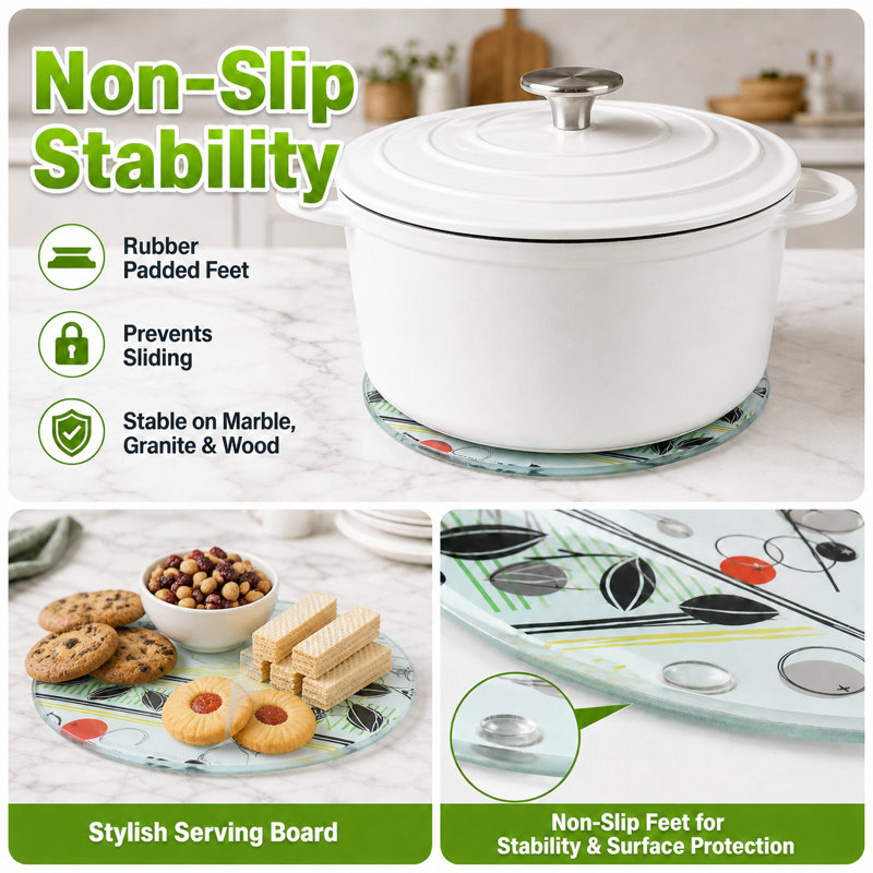 Tempered Glass 8 Inch Diameter Round Trivet Serving Board