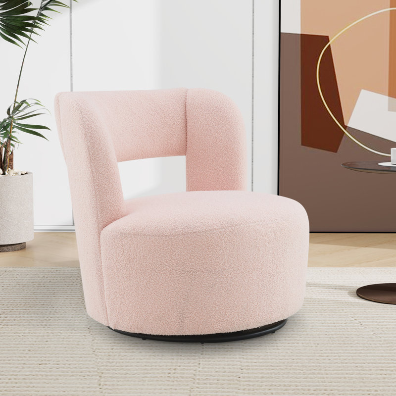 27.9" W Upholstered Accent Swivel Barrel Chair, Light Pink Polyester