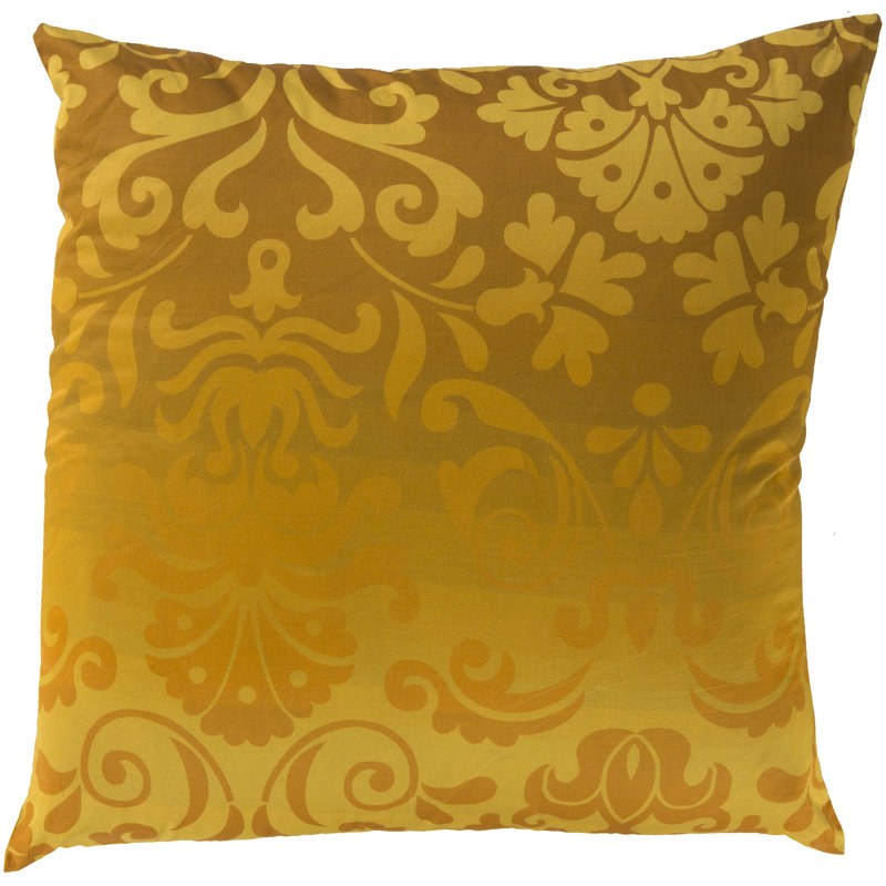 18" Square Yellow Cotton Damask Throw Pillow Cover