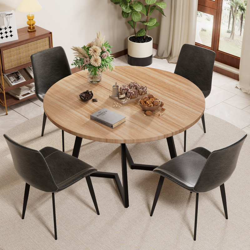Ensemble de table de salle à manger Mid-Century, Bois naturel, 5, Gris