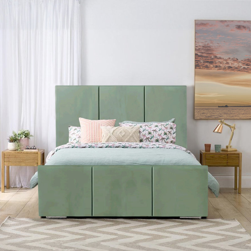 Andreq Upholstered Bed, Double (4'6), Duck Egg