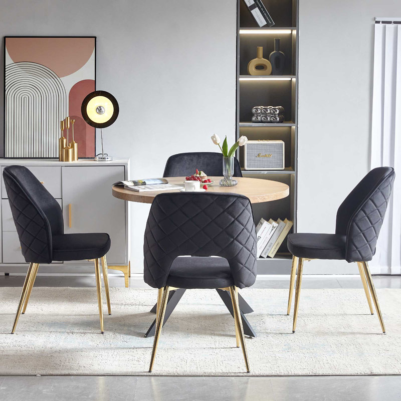 Lawanda 4 Seats Round Dining Table Set, Black