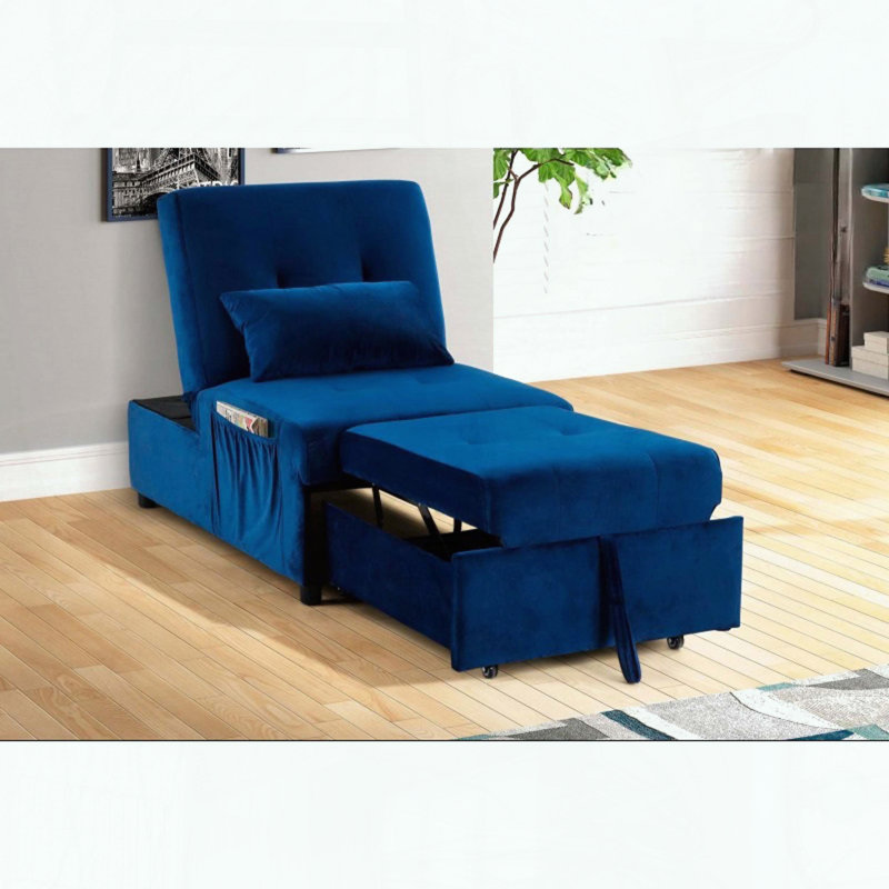 Méridienne en velours réglable bleu marine