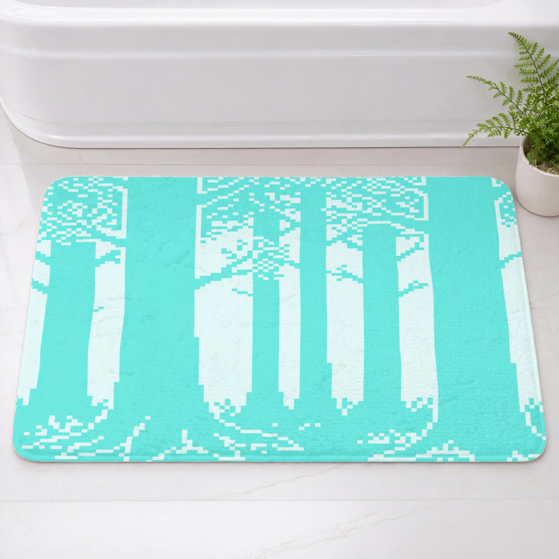 Tapis de bain Pixelated Forest, L 24 po x L 17 po, Bleu clair / blanc