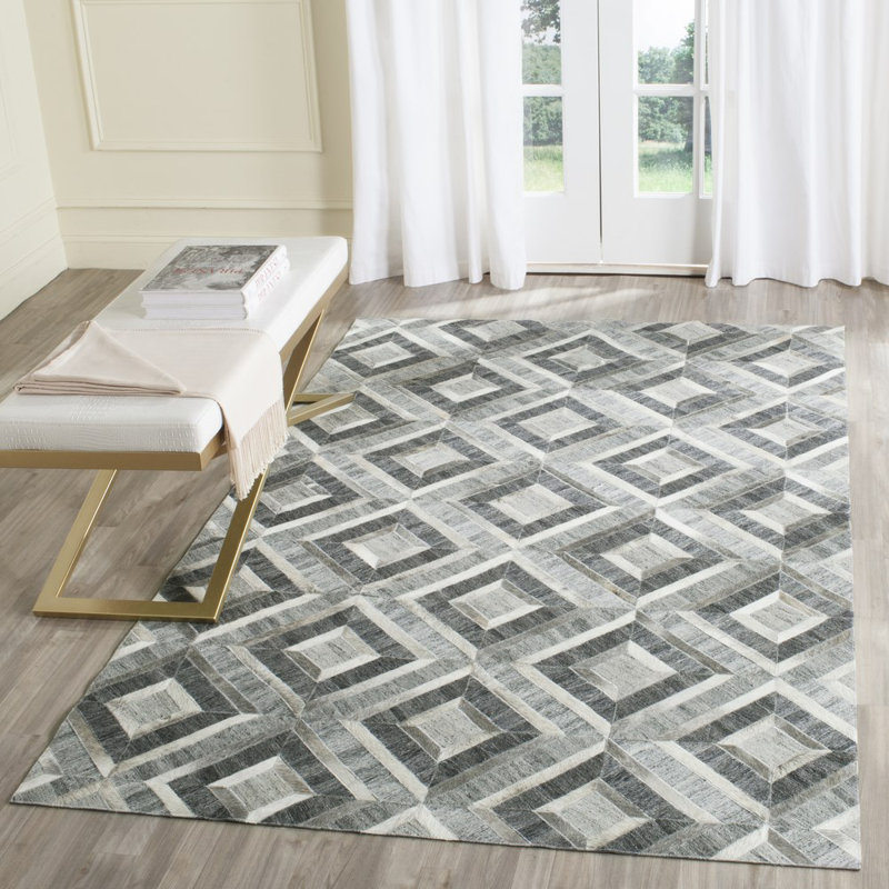 Sevastopol Studio Leather Hand Woven Leather And Viscose Geometric Rug, Runner 2'3" x 7'