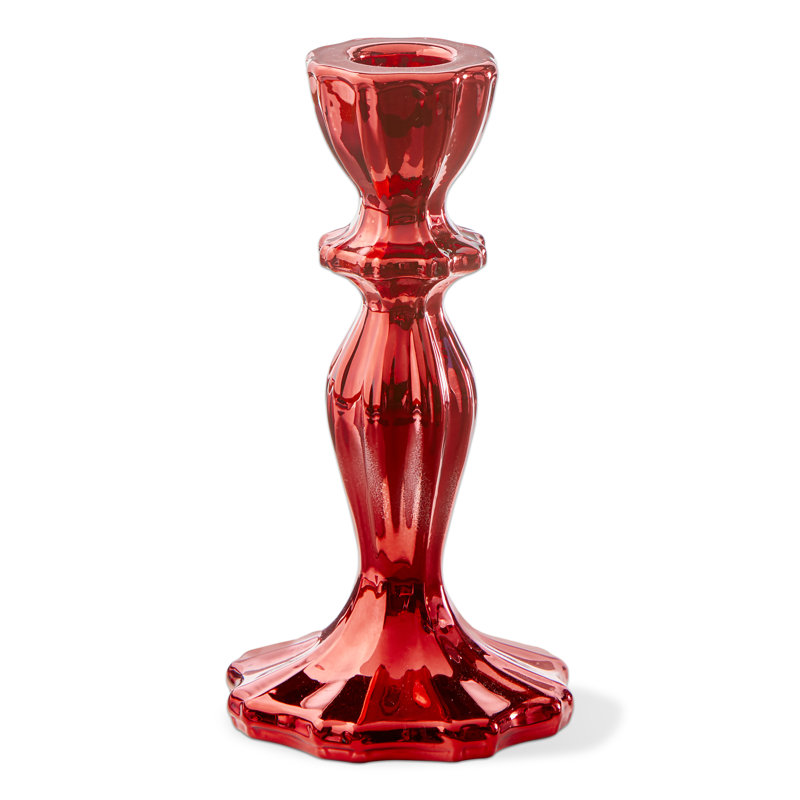 Preston Mercury Taper Candle Holder Large Red Glass Christmas, Red
