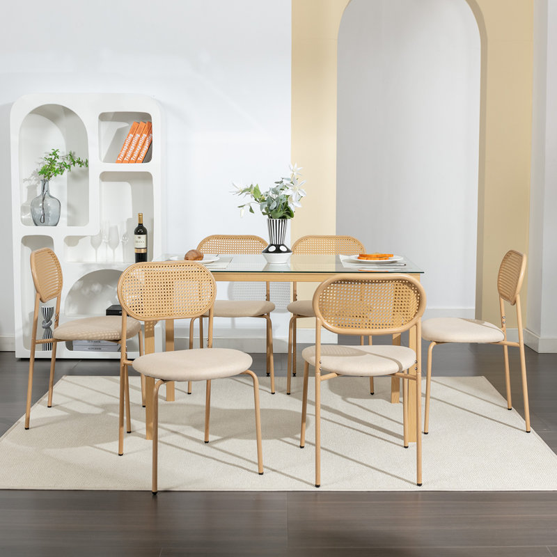 45.5cm H Linen Upholstered Stacking Side Chair in Beige