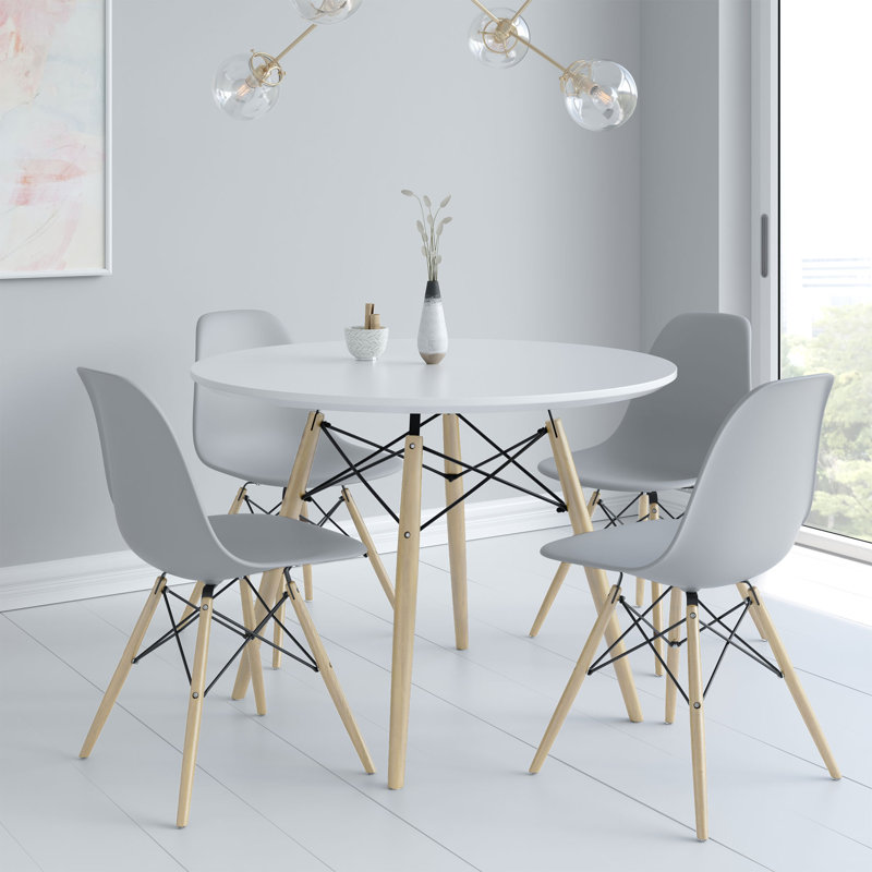 Jordan 4 - Person Four Leg Base Dining Set, White/Natural, Natural