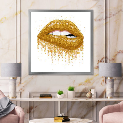 " Woman Lips With Glitter Gold Sparkles "
