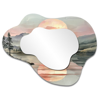 Sunrise Mirror Of The Mountains Landscape - Lake house Asymmetrical Decorative Mirror, Traditional irregular Wall Mirror, Printed on Metal