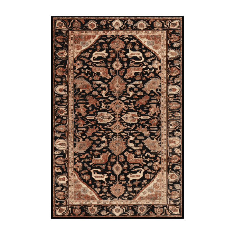 Machine Washable Persian Brown Area Rug, Rectangle 7' x 10'