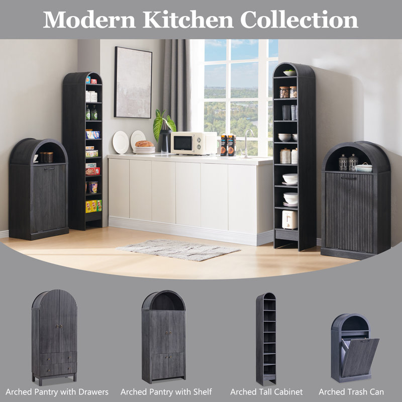 Armoire à poubelle arquée Modern Tilt Out, Gris