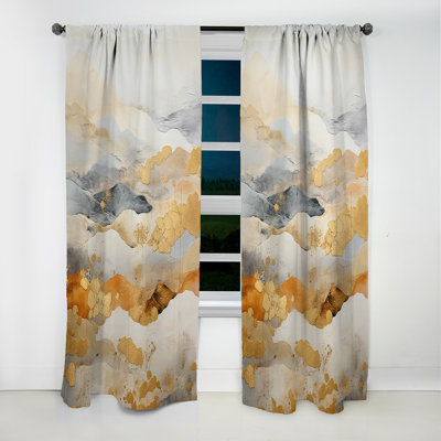 Beige And Gold Minimal Expression IV - Shapes Curtain - Blackout Abstract Curtain - 1 Panels