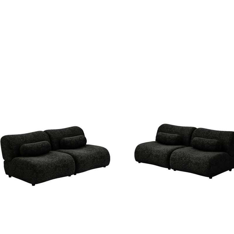 4 chenilles modulaires surdimensionnées, noires avec coussins cylindriques confortables pour la vie et la maison dans des coussins élégants en tissu, salon