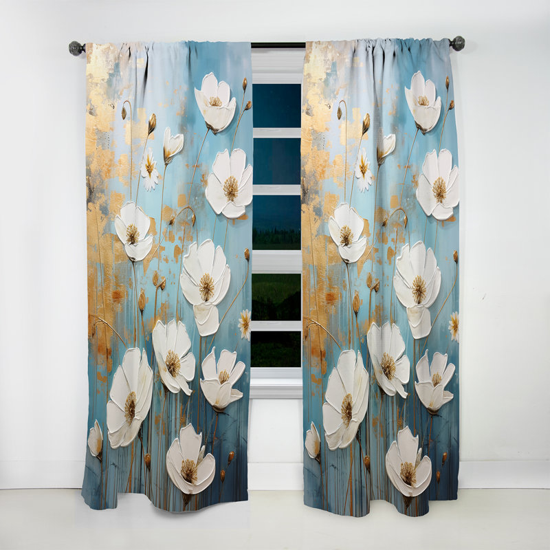 Ghayth Minimalism Blue White Buttercups I - Traditional Curtain - Velvet Room Darkening - 1 panel, 52" W x 90" L