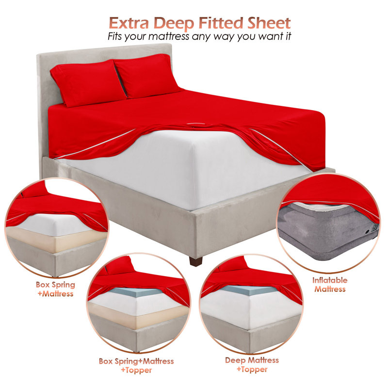 Cherry Red Twin XL Microfiber Deep Pocket Sheet Set