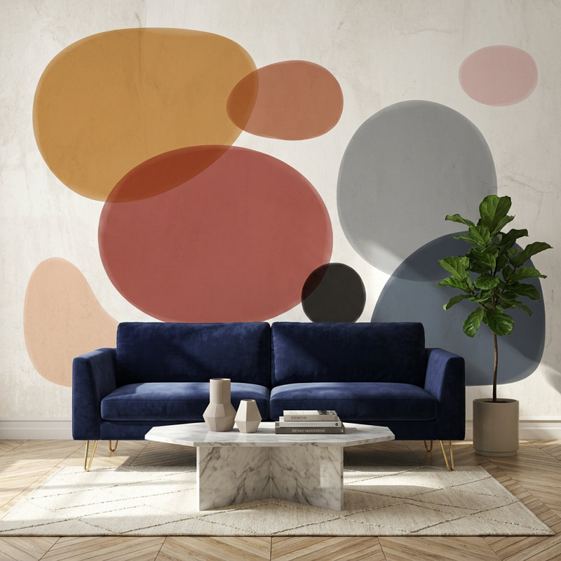 Décoration murale abstraite inspirée du milieu du siècle, 100 po x 96 po, Peler et coller