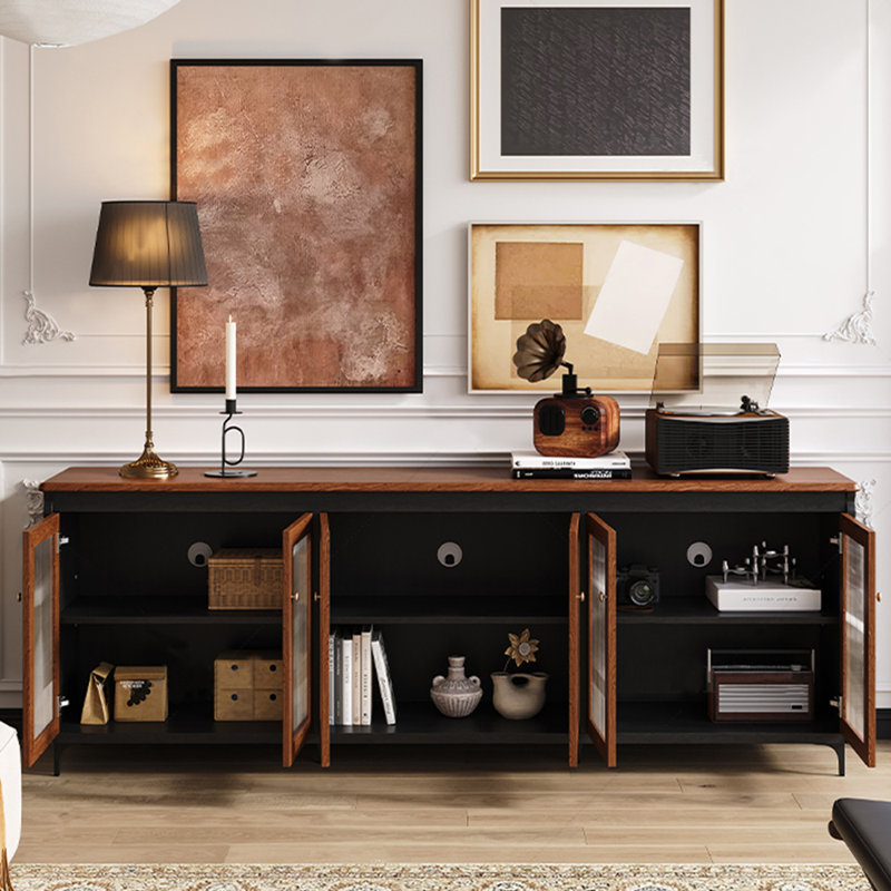 Meuble télé style français avec rangement rétro, 86.61", Brun