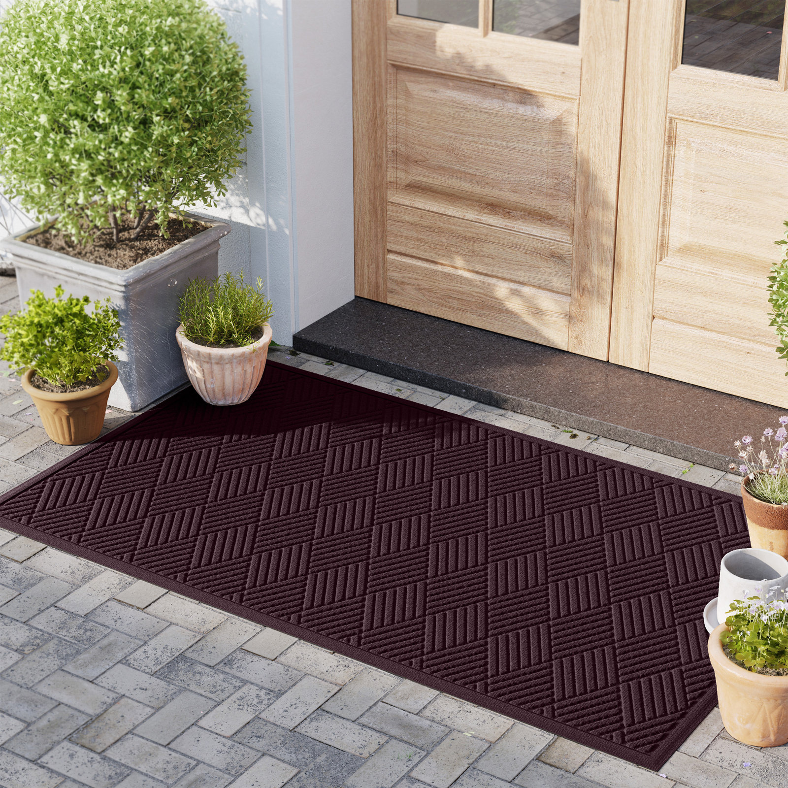 WaterHog Diamonds Non-Slip Doormat, Bordeaux, Rectangle 3' x 4'
